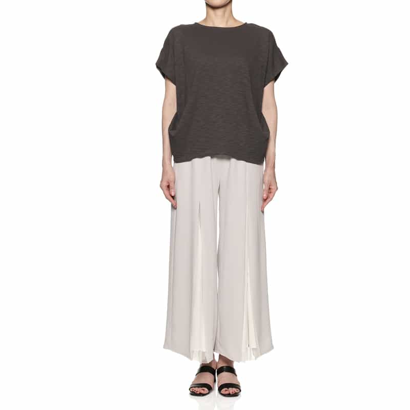 BARNEYS NEW YORK ウォッシャブル チュールタック入りワイドパンツ LIGHT GRAY