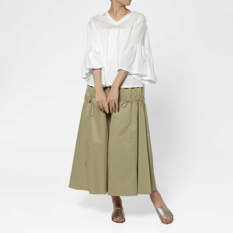 BARNEYS NEW YORK ウォッシャブル ドローストリングデザイン フレアスカート BEIGE