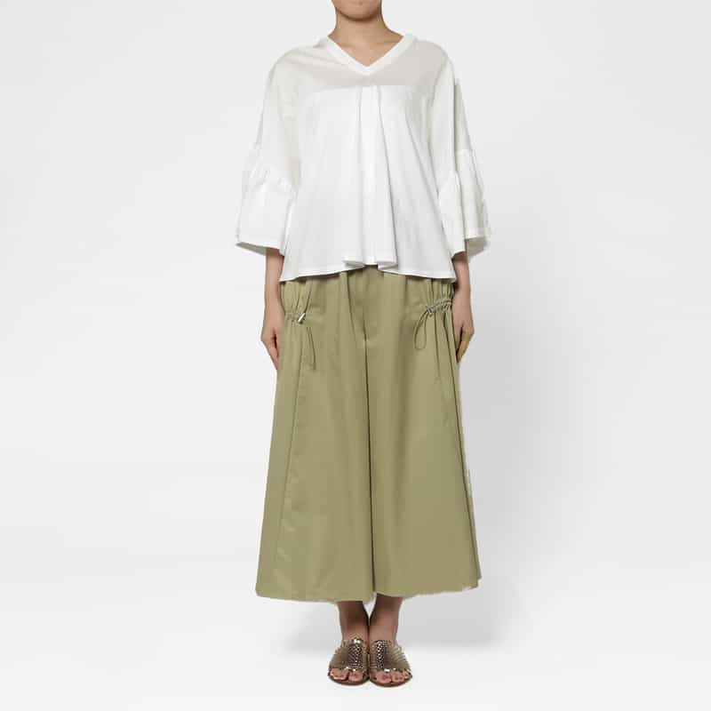 BARNEYS NEW YORK ウォッシャブル ドローストリングデザイン フレアスカート BEIGE
