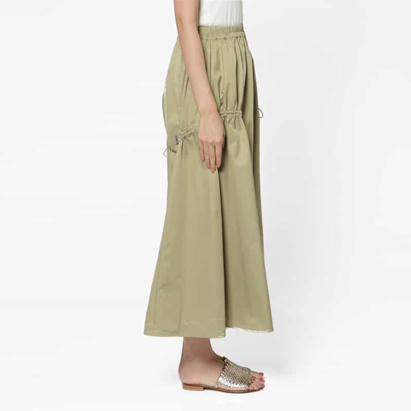 BARNEYS NEW YORK ウォッシャブル ドローストリングデザイン フレアスカート BEIGE