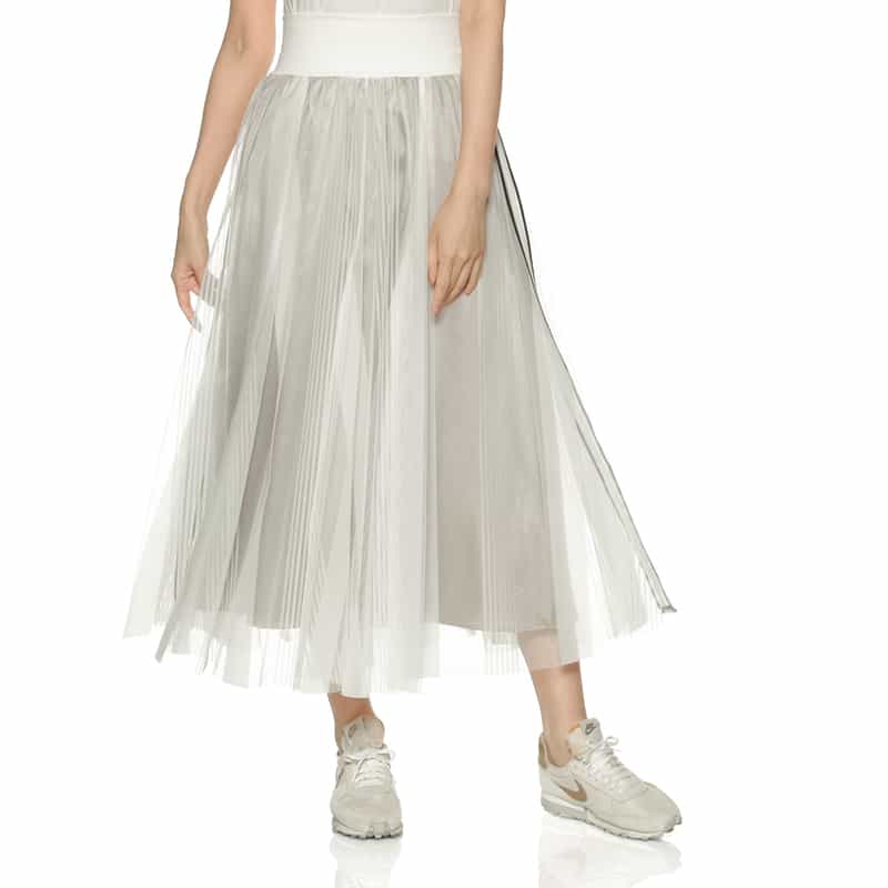 BARNEYS NEW YORK ウォッシャブル ウエストリブ サイドライン入りチュールスカート WHITE