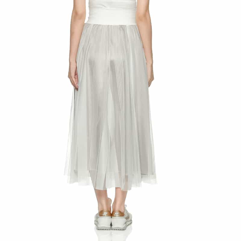 BARNEYS NEW YORK ウォッシャブル ウエストリブ サイドライン入りチュールスカート WHITE