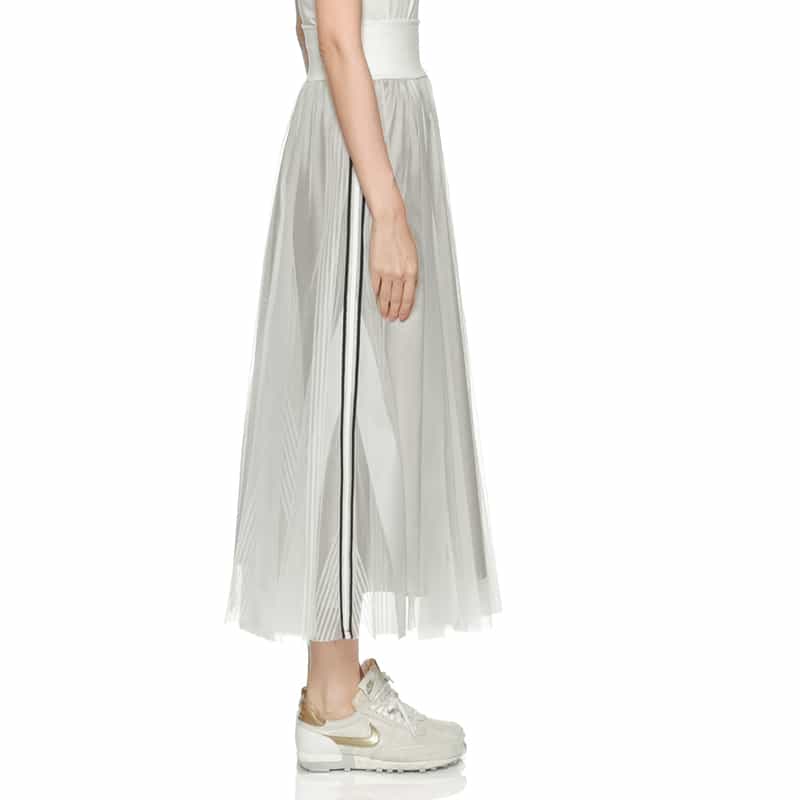 BARNEYS NEW YORK ウォッシャブル ウエストリブ サイドライン入りチュールスカート WHITE