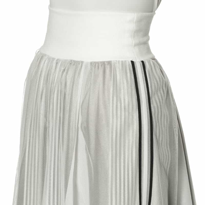 BARNEYS NEW YORK ウォッシャブル ウエストリブ サイドライン入りチュールスカート WHITE