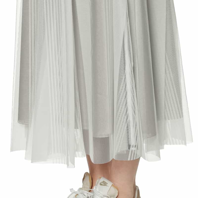 BARNEYS NEW YORK ウォッシャブル ウエストリブ サイドライン入りチュールスカート WHITE