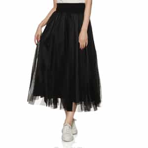 ウォッシャブル ウエストリブ サイドライン入りチュールスカート