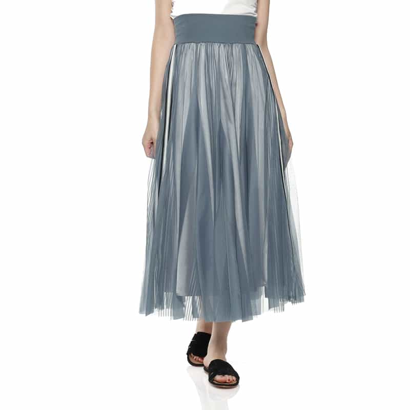 BARNEYS NEW YORK ウォッシャブル ウエストリブ サイドライン入りチュールスカート GRAY