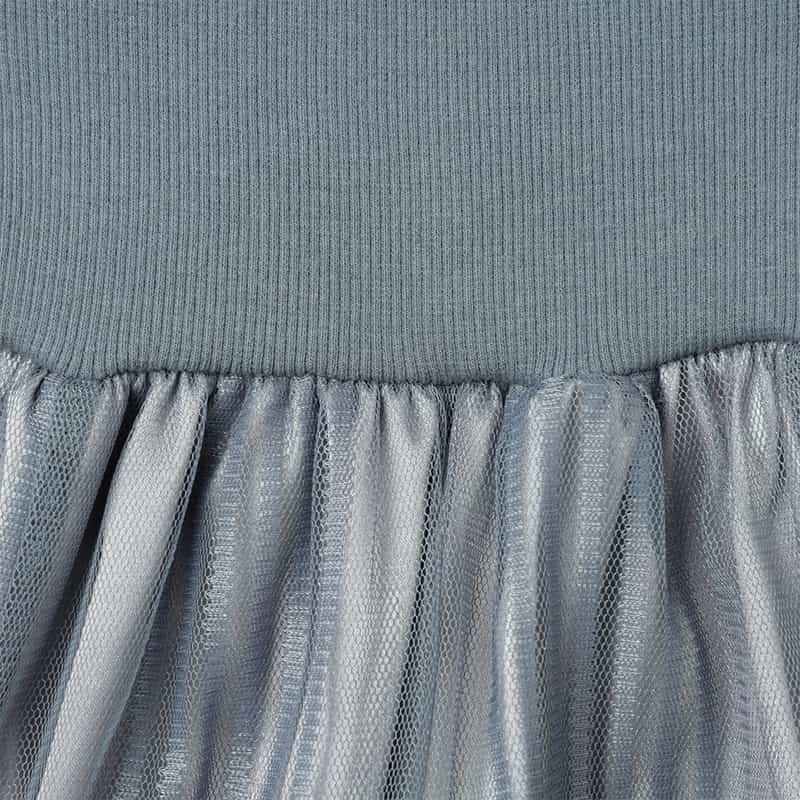 BARNEYS NEW YORK ウォッシャブル ウエストリブ サイドライン入りチュールスカート GRAY