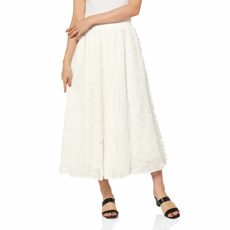 ウォッシャブル ドッキングレースデザインロングスカート