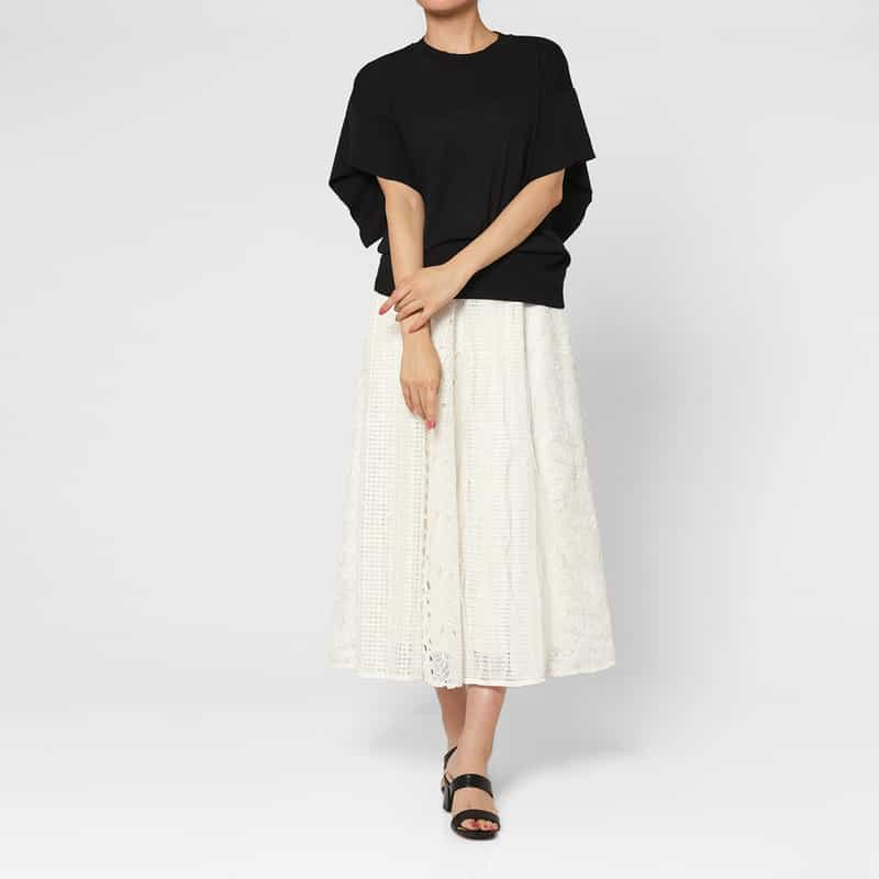 BARNEYS NEW YORK ウォッシャブル ドッキングレースデザインロングスカート OFF WHITE