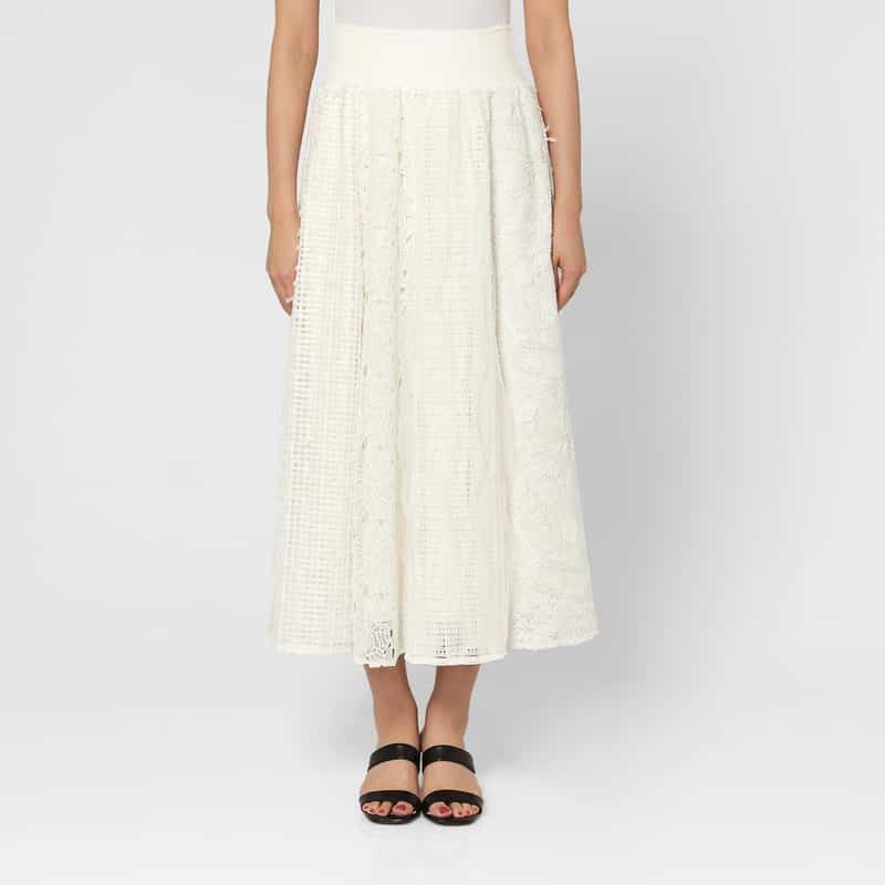 BARNEYS NEW YORK ウォッシャブル ドッキングレースデザインロングスカート OFF WHITE