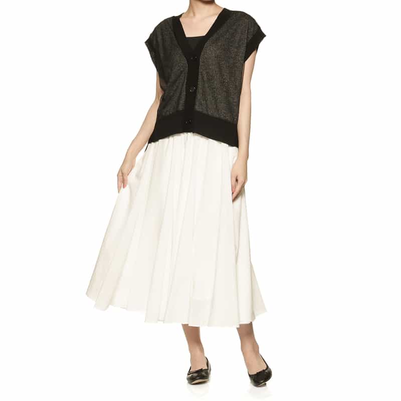 BARNEYS NEW YORK ウォッシャブル ロングフレアスカート OFF WHITE