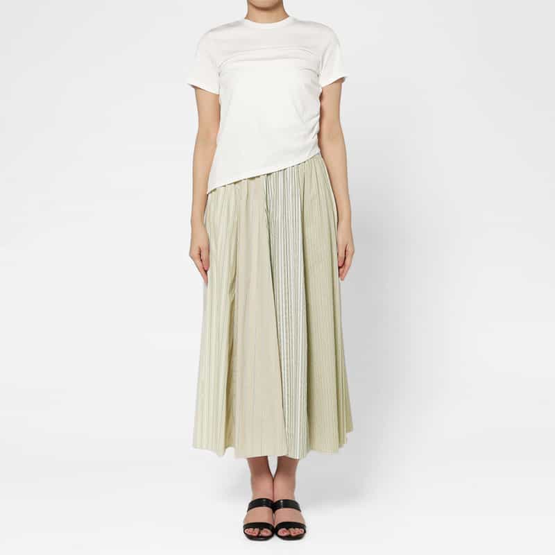 BARNEYS NEW YORK ウォッシャブル マルチストライプ柄ロングスカート BEIGE