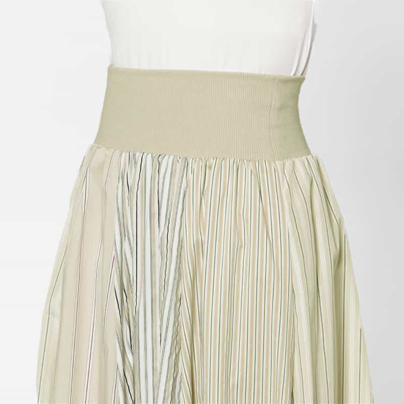 BARNEYS NEW YORK ウォッシャブル マルチストライプ柄ロングスカート BEIGE