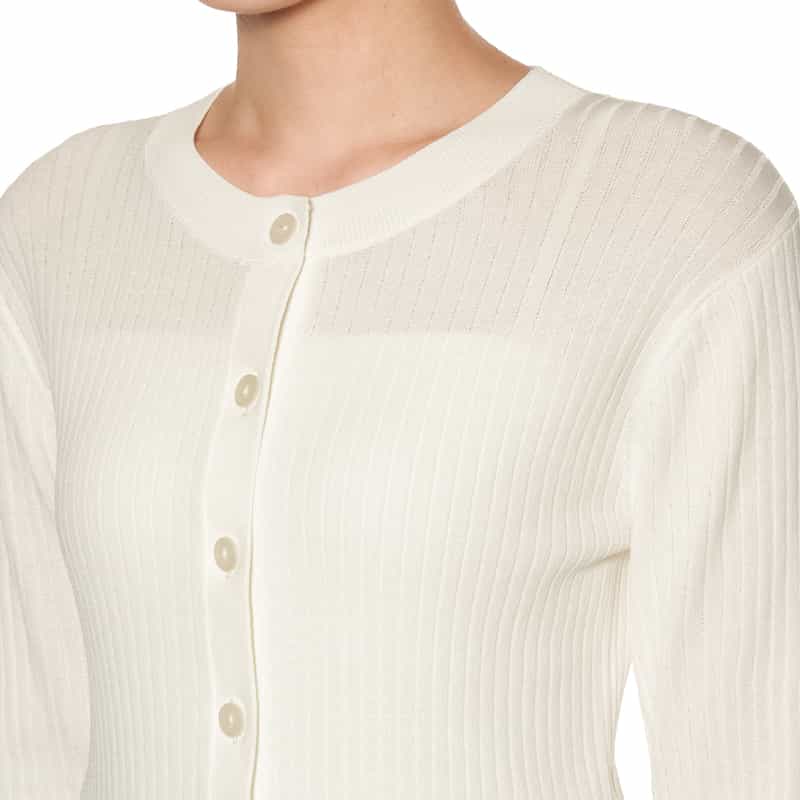 BARNEYS NEW YORK ウォッシャブル チュールスリーブ リブニットカーディガン OFF WHITE