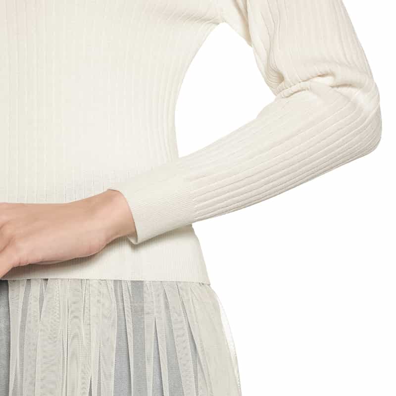 BARNEYS NEW YORK ウォッシャブル チュールスリーブ リブニットカーディガン OFF WHITE