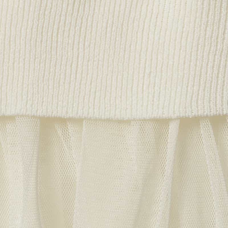 BARNEYS NEW YORK ウォッシャブル チュールスリーブ リブニットカーディガン OFF WHITE