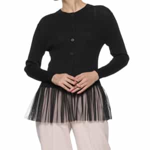 ウォッシャブル チュールスリーブ リブニットカーディガン