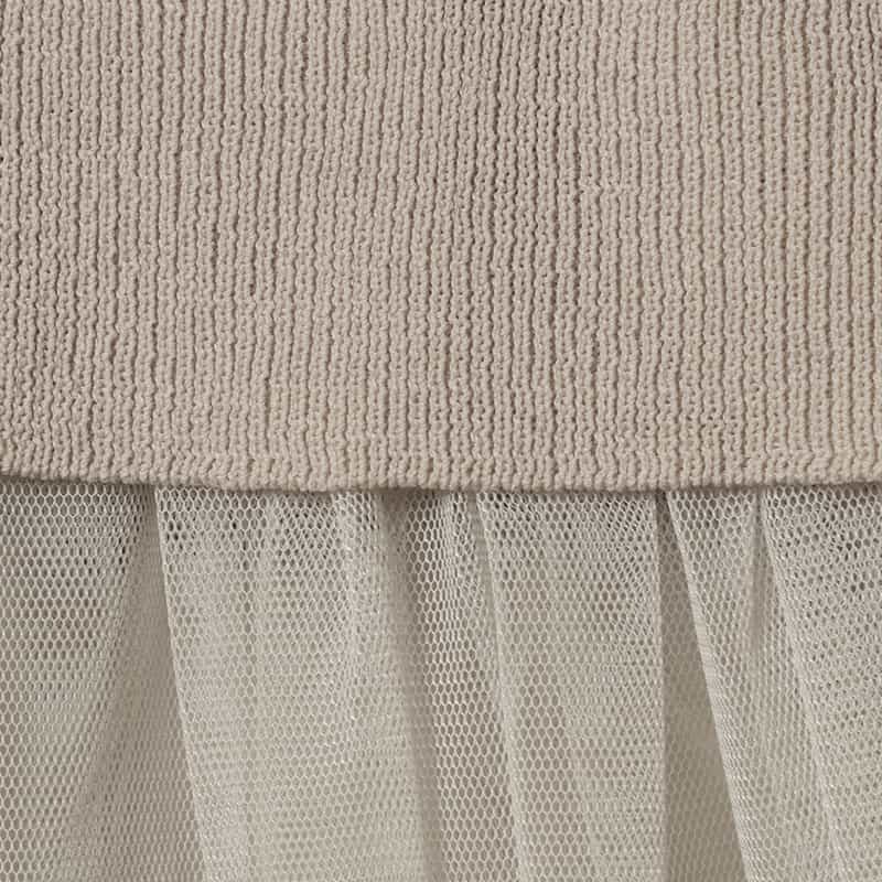 BARNEYS NEW YORK ウォッシャブル チュールスリーブ リブニットカーディガン GRAY BEIGE