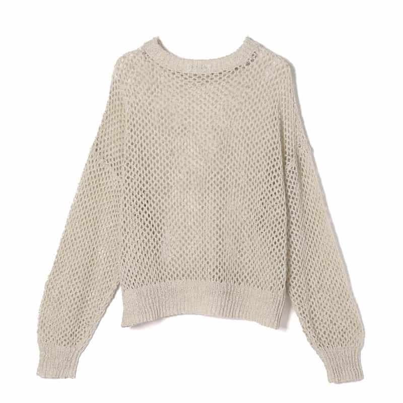 BARNEYS NEW YORK ウォッシャブル クルーネックメッシュニットプルオーバー BEIGE