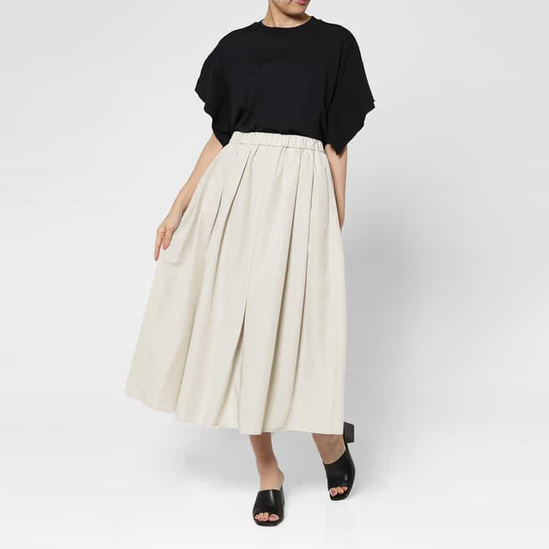 BARNEYS NEW YORK ウォッシャブル ウエストゴムギャザースカート LIGHT GRAY