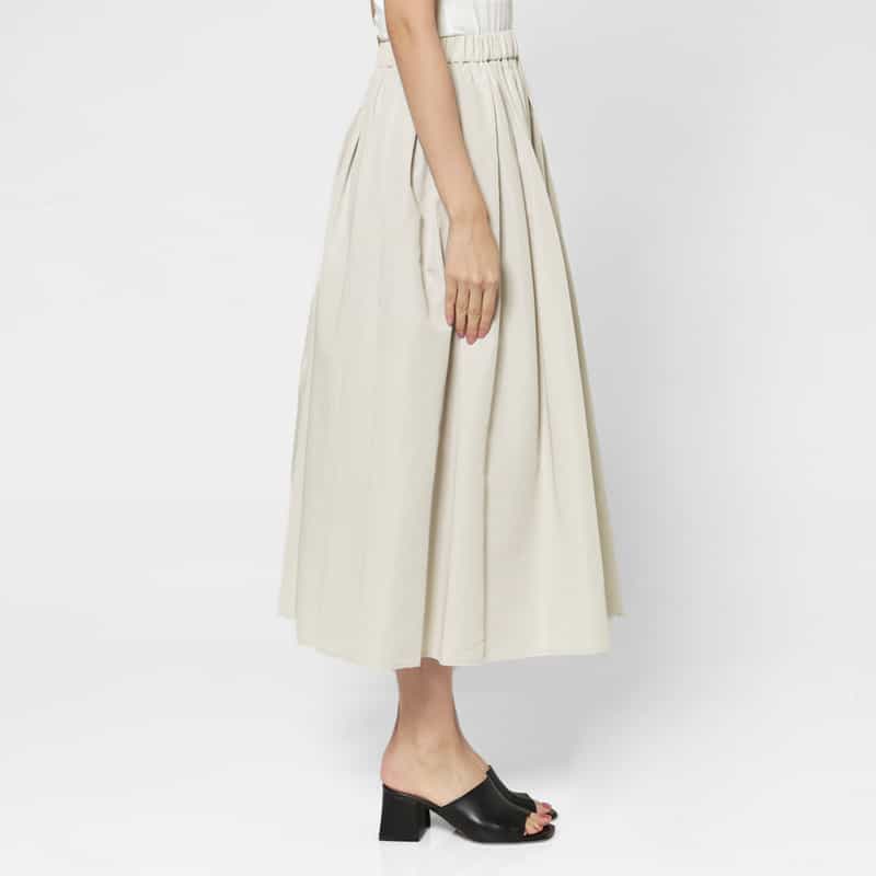 BARNEYS NEW YORK ウォッシャブル ウエストゴムギャザースカート LIGHT GRAY