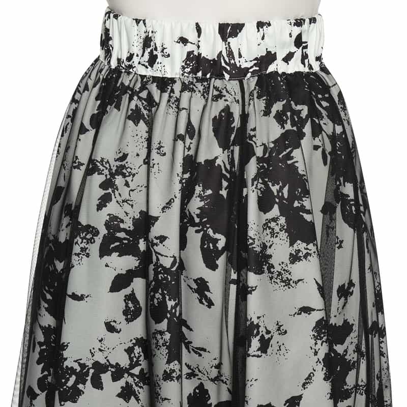 BARNEYS NEW YORK ウォッシャブル チュール付き フラワープリントスカート OFF WHITE