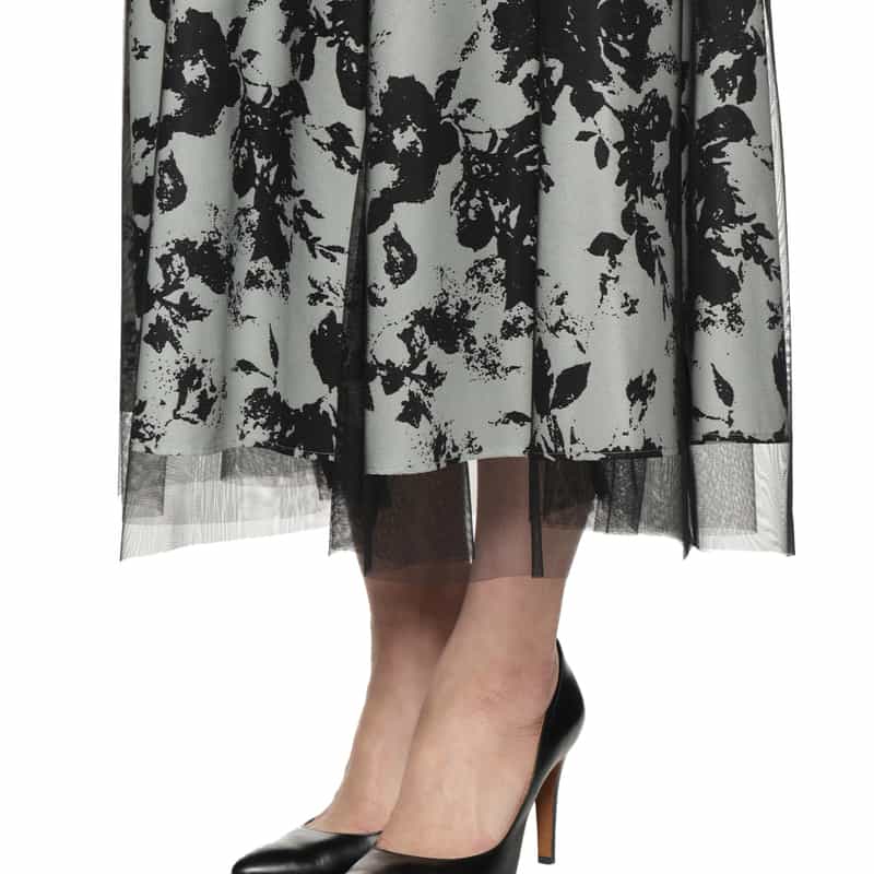 BARNEYS NEW YORK ウォッシャブル チュール付き フラワープリントスカート OFF WHITE