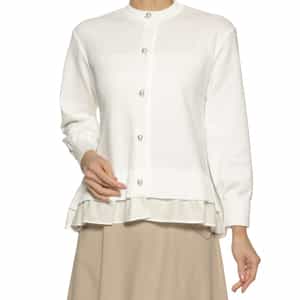 ウォッシャブル フリルヘム パールボタン付きニットカーディガン