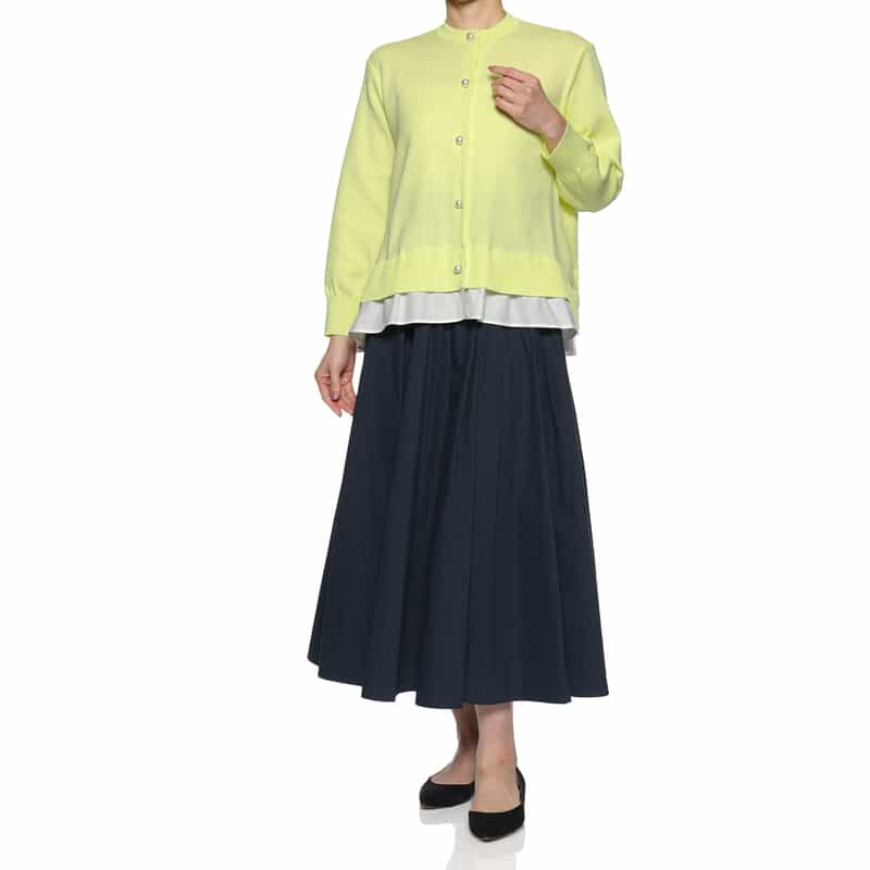 BARNEYS NEW YORK ウォッシャブル フリルヘム パールボタン付きニットカーディガン LT GREEN