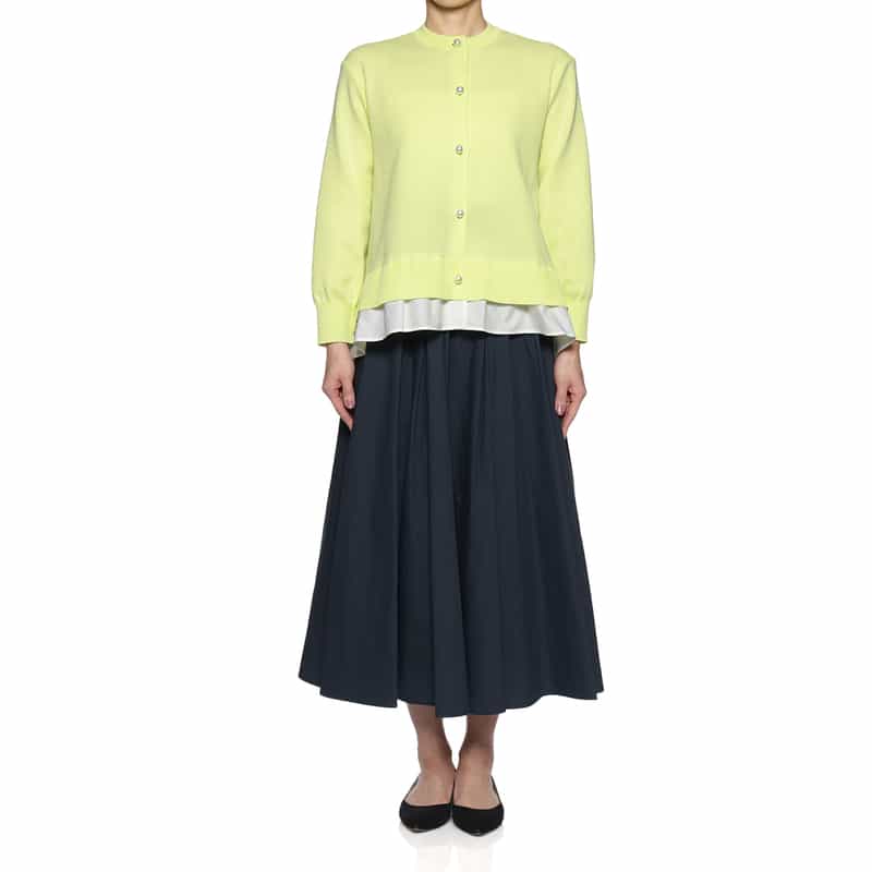 BARNEYS NEW YORK ウォッシャブル フリルヘム パールボタン付きニットカーディガン LT GREEN