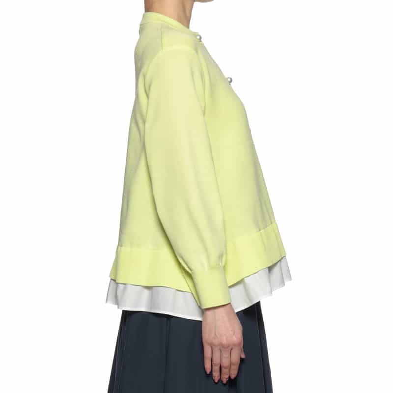 BARNEYS NEW YORK ウォッシャブル フリルヘム パールボタン付きニットカーディガン LT GREEN