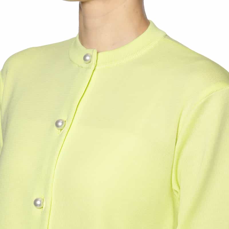 BARNEYS NEW YORK ウォッシャブル フリルヘム パールボタン付きニットカーディガン LT GREEN