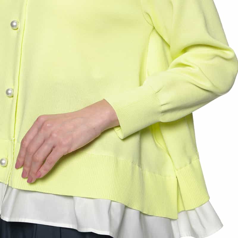 BARNEYS NEW YORK ウォッシャブル フリルヘム パールボタン付きニットカーディガン LT GREEN