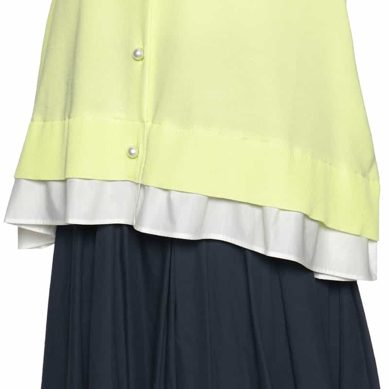 BARNEYS NEW YORK ウォッシャブル フリルヘム パールボタン付きニットカーディガン LT GREEN