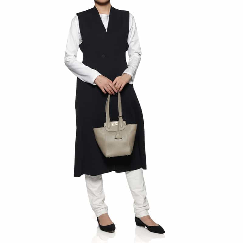 BARNEYS NEW YORK レザーハンドバッグ GRAY BEIGE