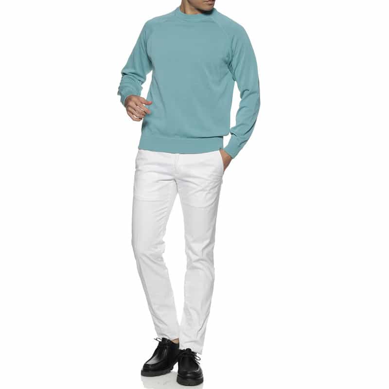 FILIPPO DE LAURENTIIS コットン素材クルーネックニットプルオーバー TURQUOISE