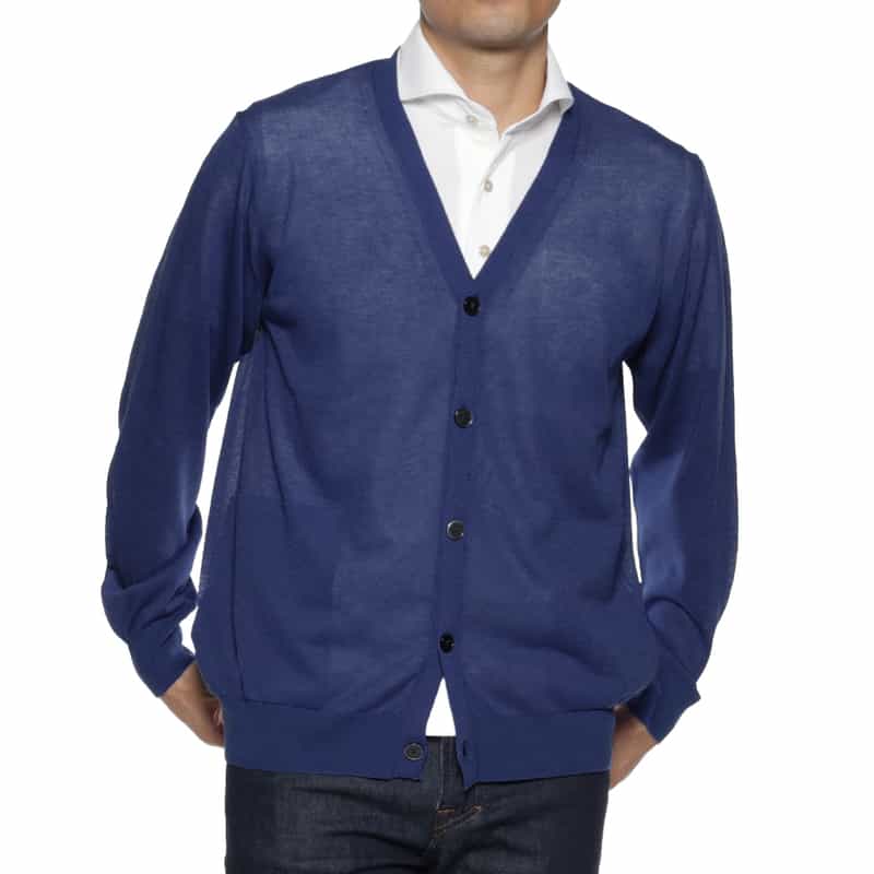 BARNEYS NEW YORK リネン風ニットカーディガン BLUE