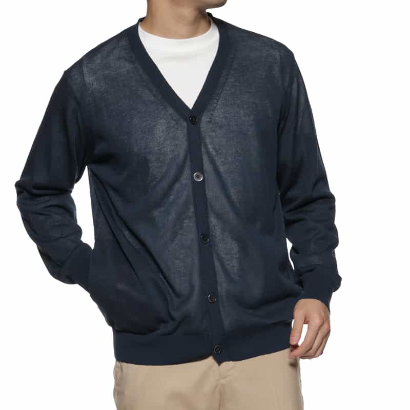 BARNEYS NEW YORK リネン風ニットカーディガン NAVY