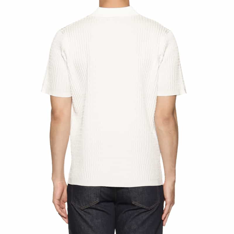 BARNEYS NEW YORK ブリスター編みニット スキッパーポロシャツ WHITE