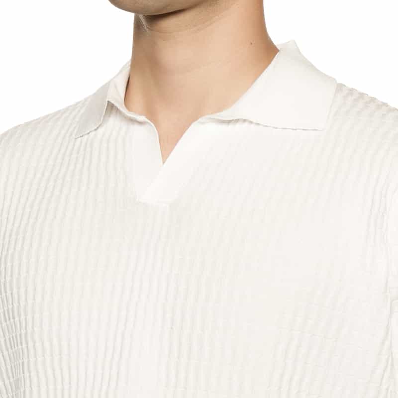 BARNEYS NEW YORK ブリスター編みニット スキッパーポロシャツ WHITE