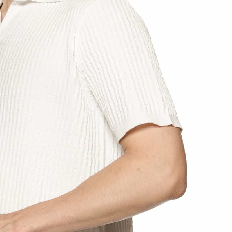 BARNEYS NEW YORK ブリスター編みニット スキッパーポロシャツ WHITE