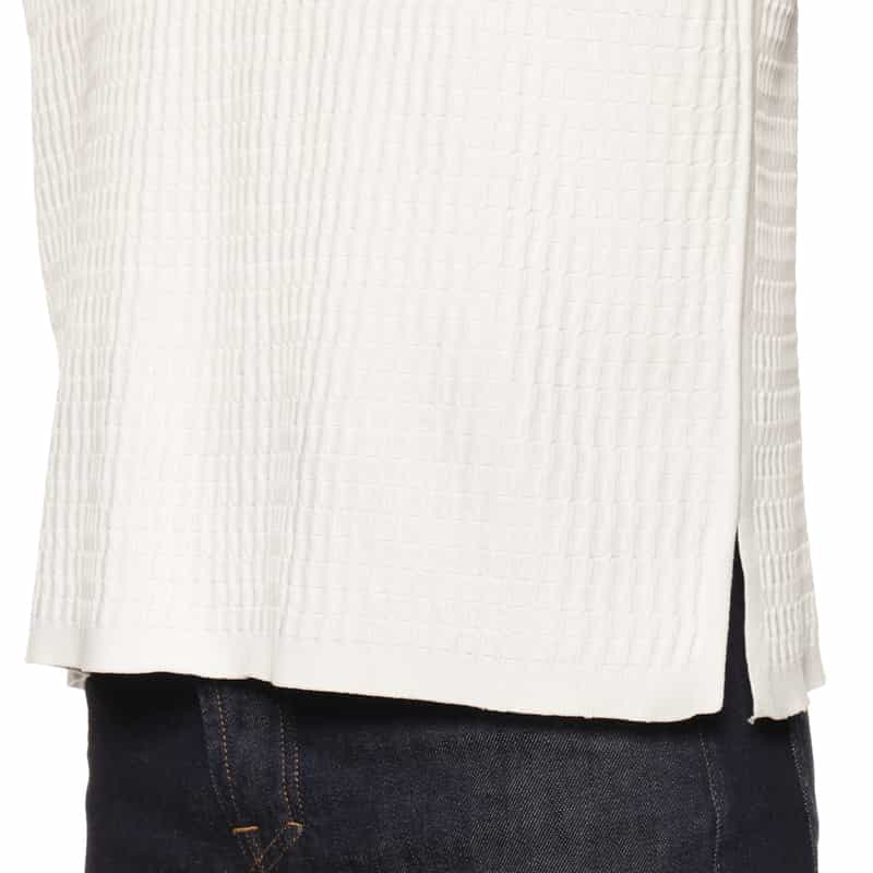 BARNEYS NEW YORK ブリスター編みニット スキッパーポロシャツ WHITE