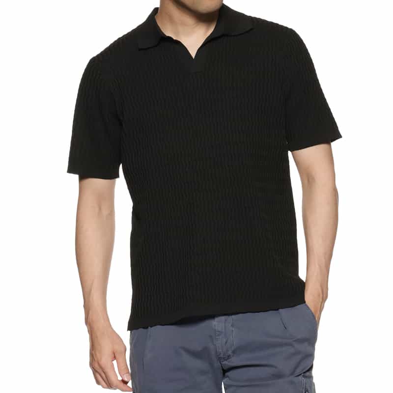 BARNEYS NEW YORK ブリスター編みニット スキッパーポロシャツ BLACK