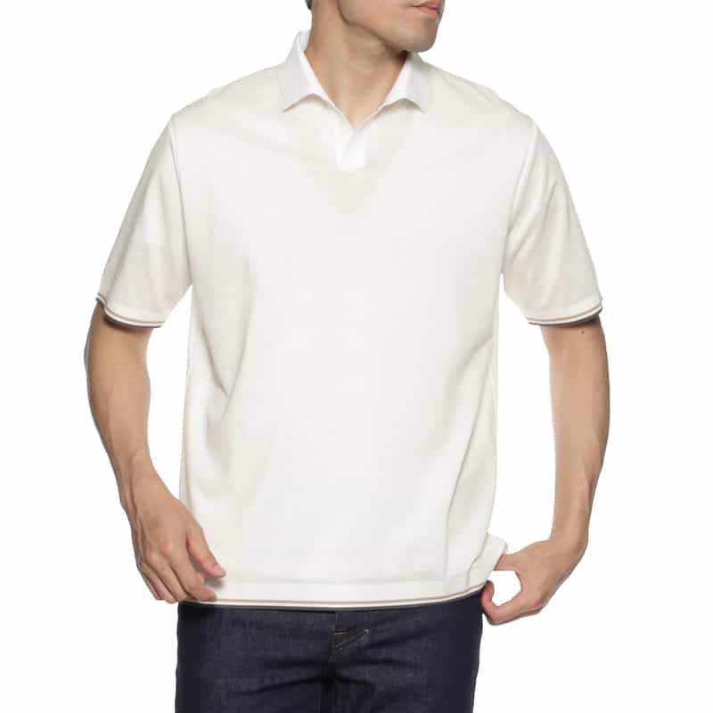 BARNEYS NEW YORK リブライン ポロシャツ WHITE