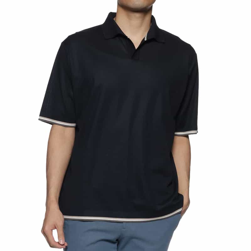 BARNEYS NEW YORK リブライン ポロシャツ NAVY