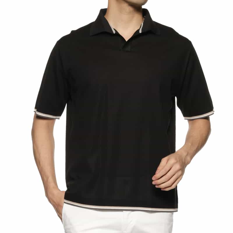 BARNEYS NEW YORK リブライン ポロシャツ BLACK