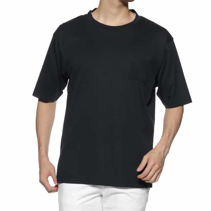 BARNEYS NEW YORK スロープネック クルーネックTシャツ NAVY