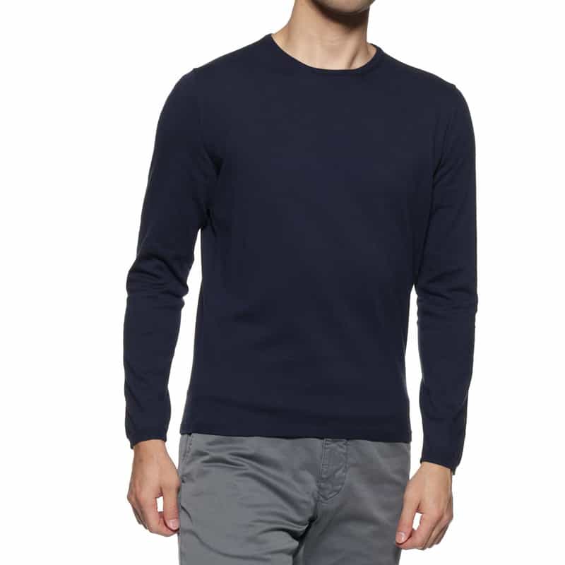 CRUCIANI コットン クルーネックニットプルオーバー NAVY