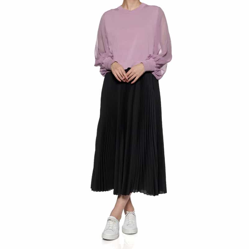 HYKE シアースリーブ クロップド丈ニットプルオーバー PURPLE